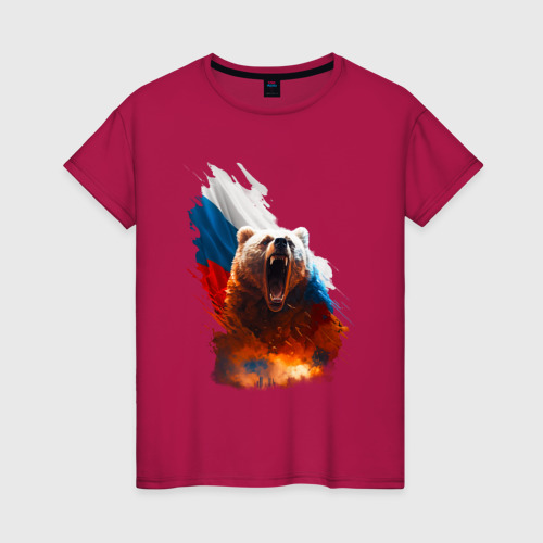 Женская футболка хлопок Злой русский медведь, цвет маджента