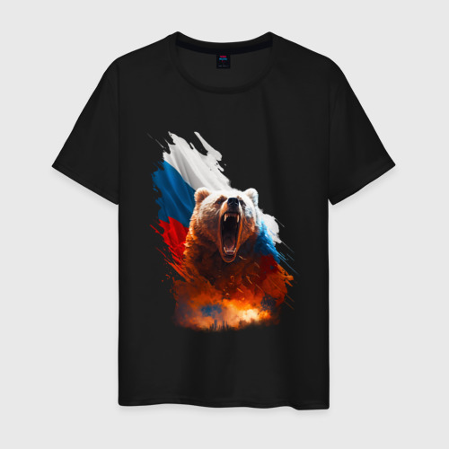 Мужская футболка хлопок Злой русский медведь, цвет черный