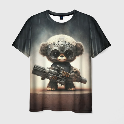 Мужская футболка с принтом Cute Animal with a gun, вид спереди №1