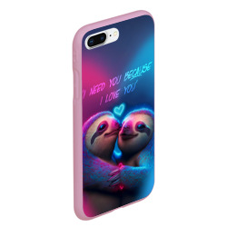 Чехол для iPhone 7Plus/8 Plus матовый Влюбленные ленивцы обнимаются на фоне неонового сердца - фото 2