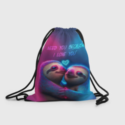 Рюкзак-мешок 3D Влюбленные ленивцы обнимаются на фоне неонового сердца