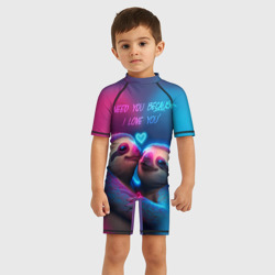 Детский купальный костюм 3D Влюбленные ленивцы обнимаются на фоне неонового сердца - фото 2