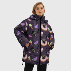Женская зимняя куртка Oversize Паттерн с мопсами и едой - фото 2