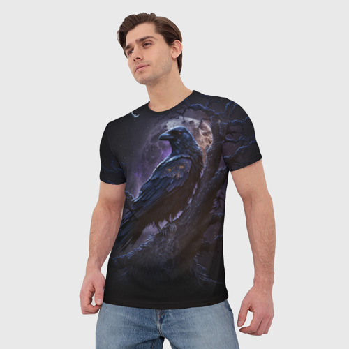 Мужская футболка 3D Ворон во мраке, цвет 3D печать - фото 3