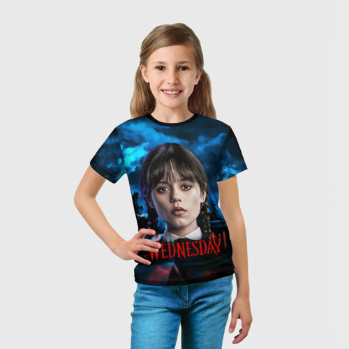 Детская футболка 3D с принтом Wednesday  horror, вид сбоку #3