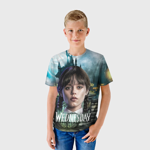 Детская футболка 3D с принтом Wednesday темный замок, фото на моделе #1