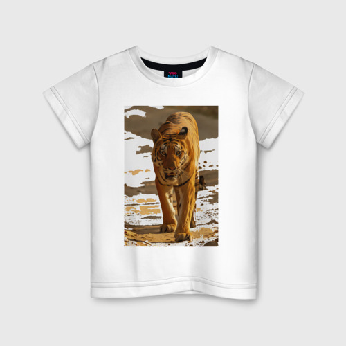 Детская футболка хлопок с принтом Походка тигра, вид спереди #2