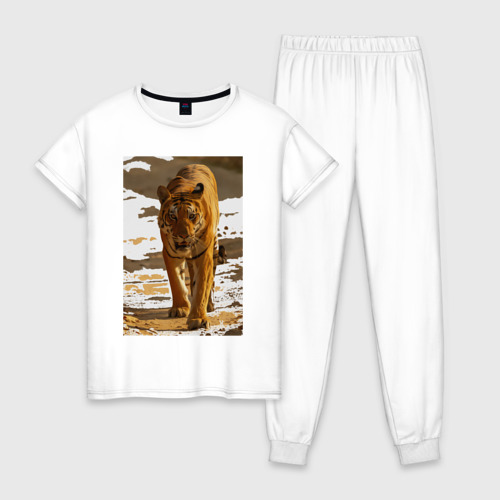 Женская пижама хлопок с принтом Походка тигра, вид спереди #2