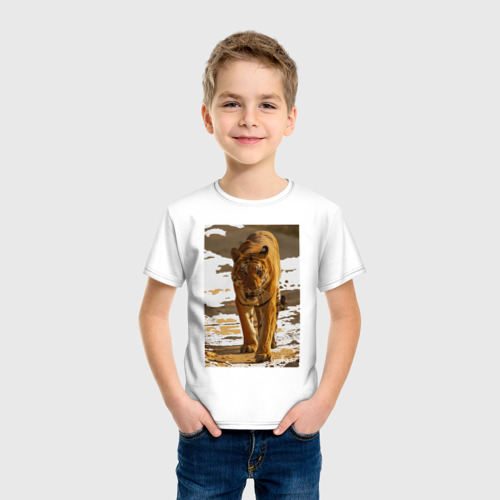 Детская футболка хлопок с принтом Походка тигра, фото на моделе #1
