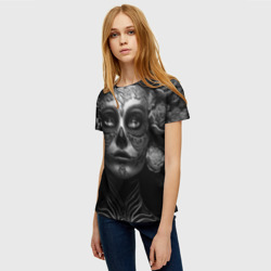 Женская футболка 3D Девушка с макияжем для дня мертвых - фото 2