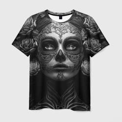 Мужская футболка 3D Девушка с макияжем для дня мертвых