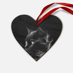 Деревянная игрушка Сердце Черный кот в дыму