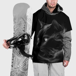 Накидка на куртку 3D Черный кот в дыму