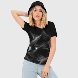 Женская футболка 3D Slim Черный кот в дыму - фото 2
