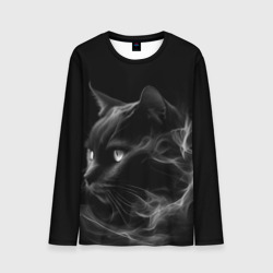 Мужской лонгслив 3D Черный кот в дыму