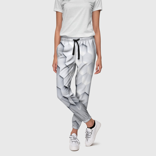 Женские брюки 3D с принтом Серый соты, фото на моделе #1