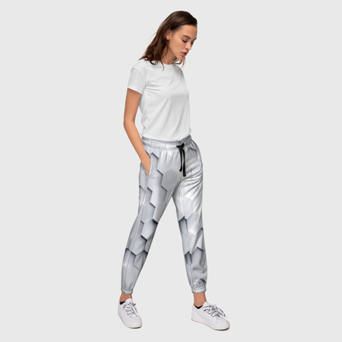 Женские брюки 3D с принтом Серый соты, вид сбоку #3