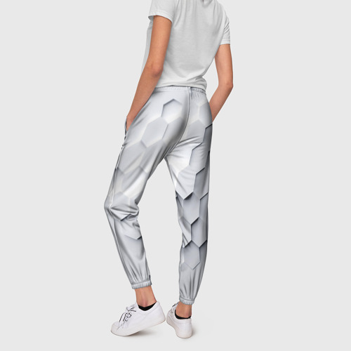 Женские брюки 3D с принтом Серый соты, вид сзади #2