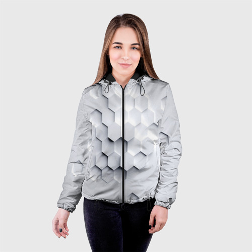Женская куртка 3D с принтом Серый соты, фото на моделе #1