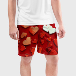 Мужские шорты спортивные Красные сердца на красном фоне - фото 2
