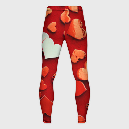 Мужские тайтсы 3D с принтом Красные сердца на красном фоне, вид сзади #1