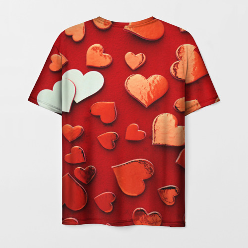 Мужская футболка 3D Красные сердца на красном фоне, цвет 3D печать - фото 2