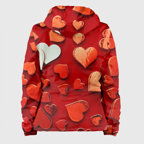 Женская куртка 3D с принтом Красные сердца на красном фоне, вид сзади #1