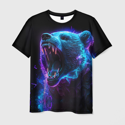 Мужская футболка 3D Свирепый неоновый медведь, цвет 3D печать