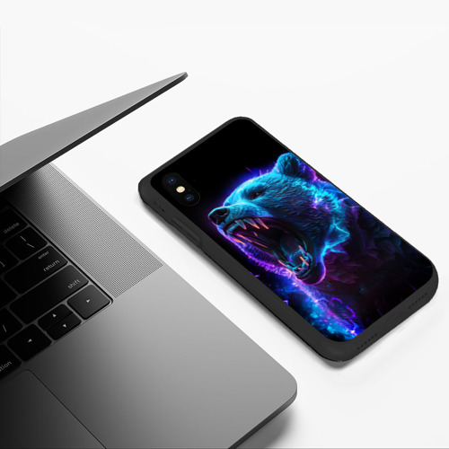 Чехол для iPhone XS Max матовый Свирепый неоновый медведь - фото 5