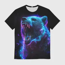 Мужская футболка 3D Свирепый неоновый медведь