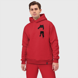 Мужской костюм oversize хлопок Черный котик в кармашке - фото 2