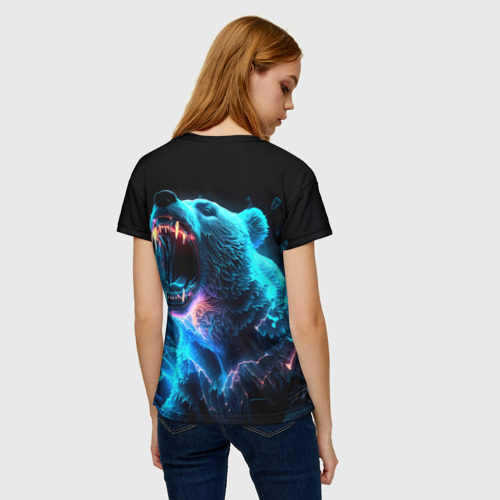 Женская футболка 3D Неоновый медведь с горящими клыками, цвет 3D печать - фото 4