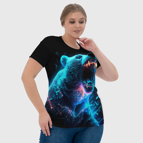 Женская футболка 3D Неоновый медведь с горящими клыками, цвет 3D печать - фото 6