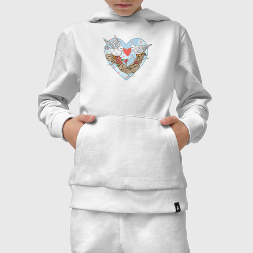 Детский костюм с толстовкой хлопок с принтом Голуби в сердце, вид сбоку #3