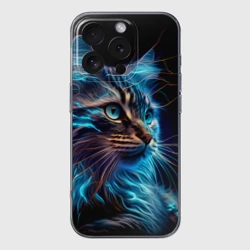Чехол для iPhone 16 Pro Max силиконовый с защитой камеры Неоновый кот искрящий молниями