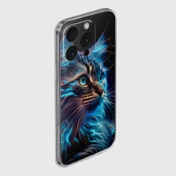 Чехол для iPhone 16 Pro Max силиконовый с защитой камеры Неоновый кот искрящий молниями - фото 2