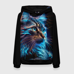 Женская толстовка 3D Неоновый кот искрящий молниями