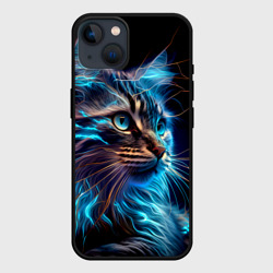 Чехол для iPhone 14 Неоновый кот искрящий молниями