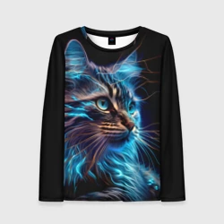 Женский лонгслив 3D Неоновый кот искрящий молниями