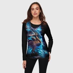 Женский лонгслив 3D Неоновый кот искрящий молниями - фото 2