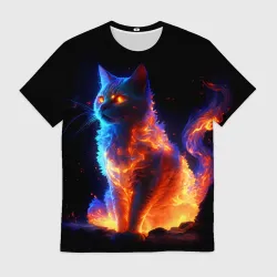 Мужская футболка 3D Огненная кошка