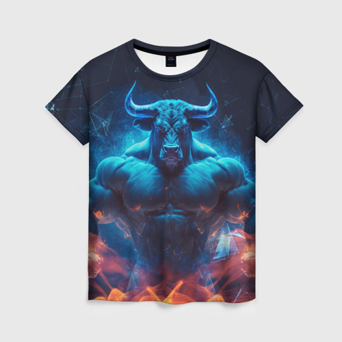 Женская футболка 3D с принтом Накаченный бык, вид спереди #2
