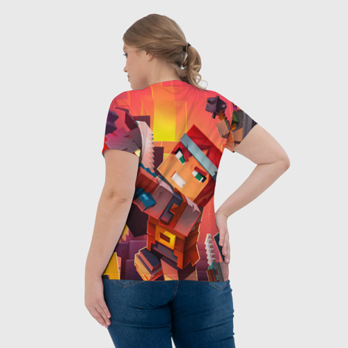 Женская футболка 3D с принтом Minecraft воин с мечом, вид сзади #2