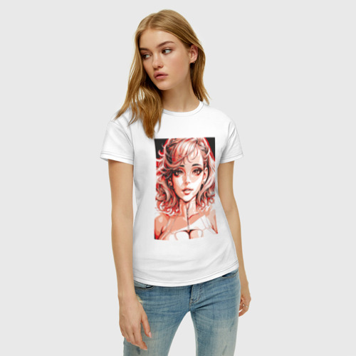 Женская футболка хлопок с принтом Нейро девушка, фото на моделе #1