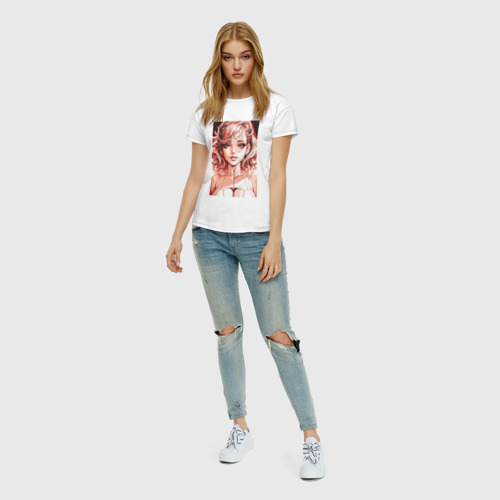 Женская футболка хлопок с принтом Нейро девушка, вид сбоку #3