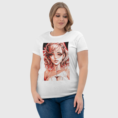 Женская футболка хлопок с принтом Нейро девушка, фото #4
