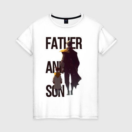 Женская футболка хлопок с принтом Отец и сын, вид спереди #2