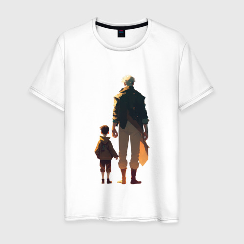 Мужская футболка из хлопка с принтом Сын и его отец, вид спереди №1