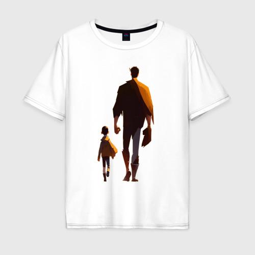 Мужская футболка оверсайз из хлопка с принтом Отец и его сын, вид спереди №1