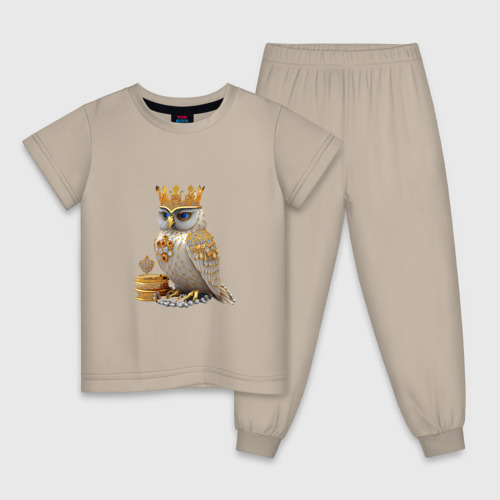 Детская пижама хлопок с принтом Золотая сова, вид спереди #2